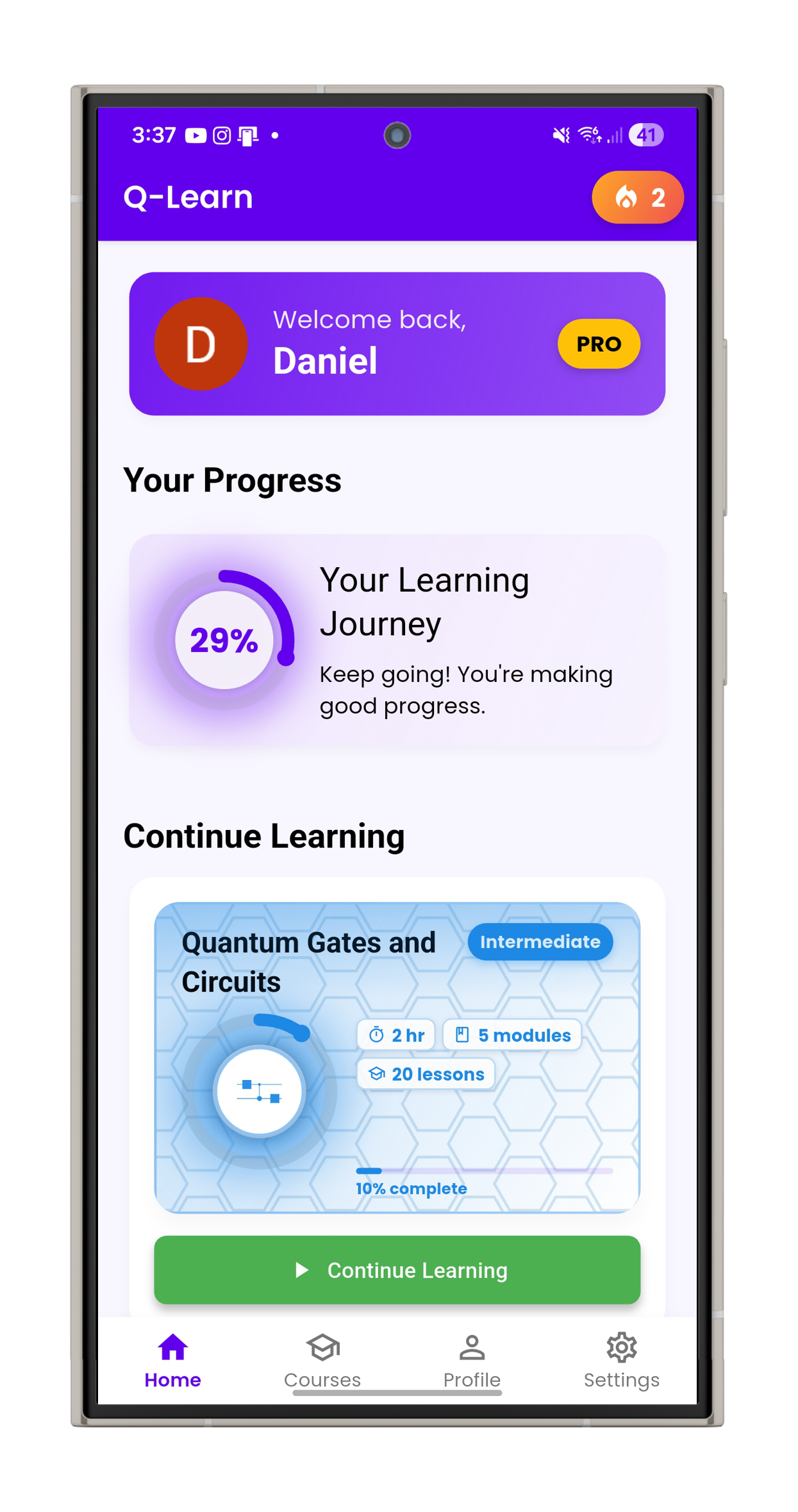 Q-Learn Home Dashboard